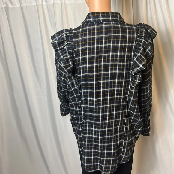 Abound Flannel Button Down Plaid Size M with Ruffles Long Sleeve - Picture 6 of 9